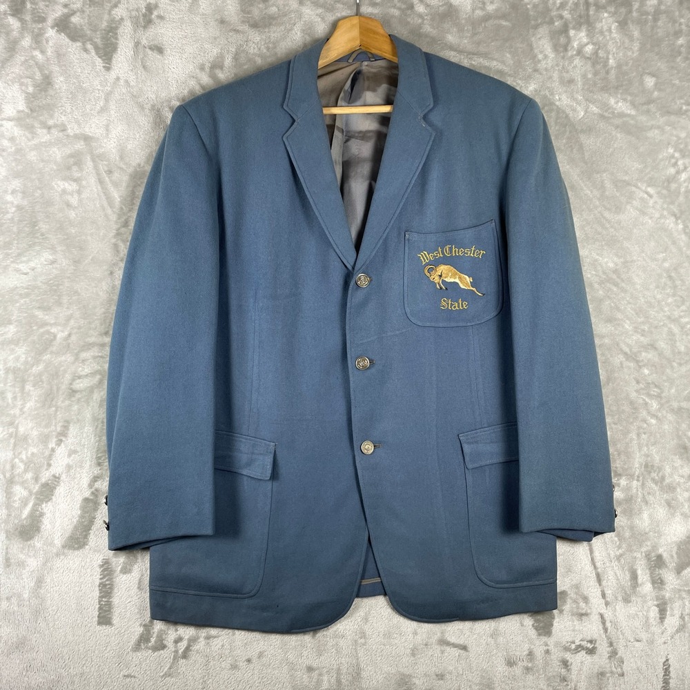 Vintage 1950s Blazer Jacket Mens 44 Large West Chester State College Crest USA